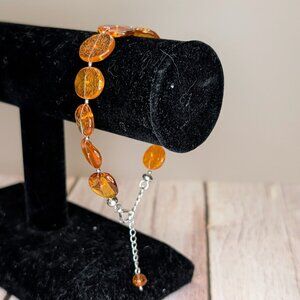Amber Beaded Bracelet With Adjustable Silver Chain Clasp